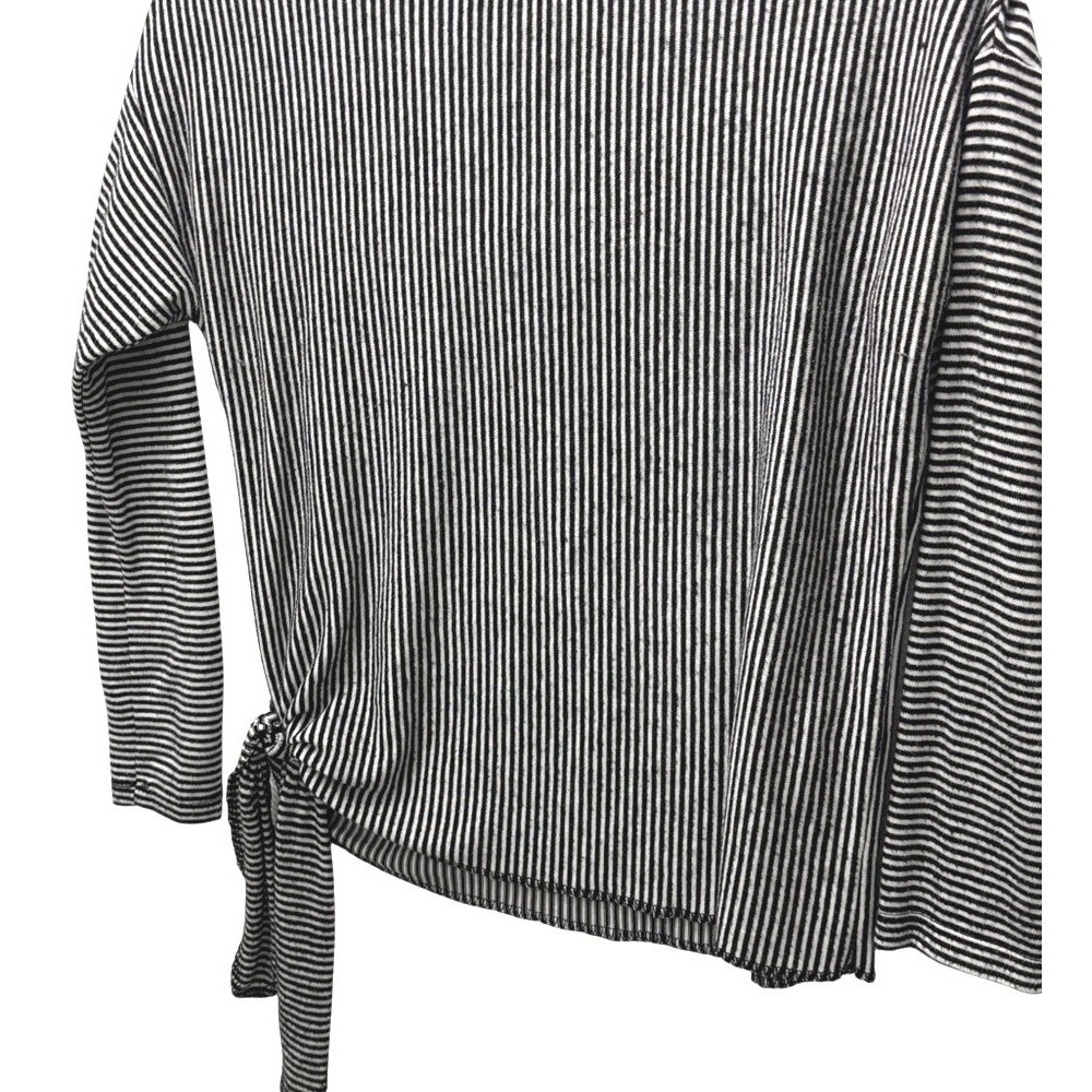 Black and White Striped Long Sleeve Side Tie Top Size M Made in USA
